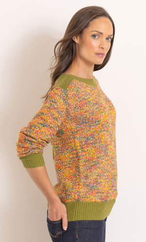 Long Sleeve Textured Knit Top - Khaki/Orange