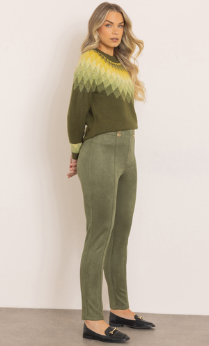 Suedette Slim Leg Pull On Trousers - Khaki