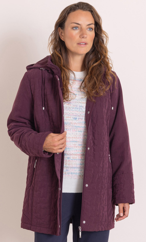 Anna Rose Hooded Quilted Coat - Burgundy