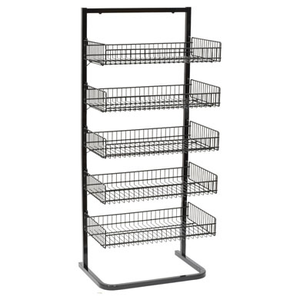 5 Black Basket Metal Wire Floor Standing Merchandiser Display Rack