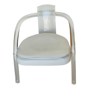 Vintage Mid Century Modern Hollis Jones Style Lucite Armchair with White Vinyl