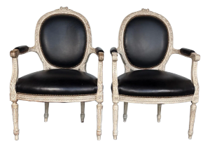 Louis XVI Style Leather Armchairs Set of 2