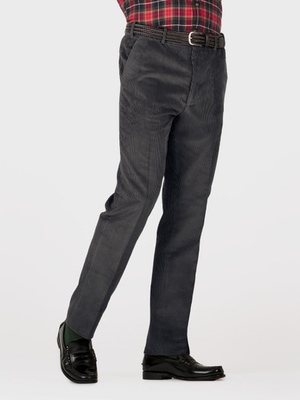 Charcoal Flat Front Corduroy Trousers