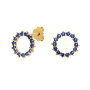 New Gold Plated Sterling Silver Blue Circle Stud Earrings