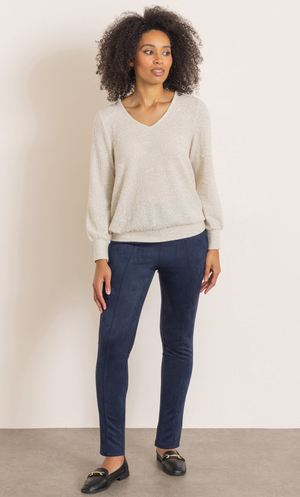 Suedette Slim Leg Pull On Trousers - Navy