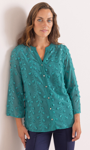 Anna Rose Floral Embroidered Blouse - Peacock