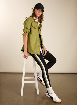 Avery Side Stripe Leggings - 12 (UK Size 12) / Caviar Black, White & Olive