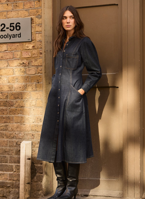 Channing Organic Denim Midi Dress - 10 (UK Size 10) / Dark Denim