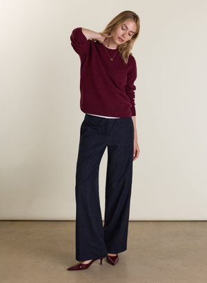 Gwynnie Wool Blend Wide Leg Trousers - UK 14 | EU 42 | US 10 / Navy Check