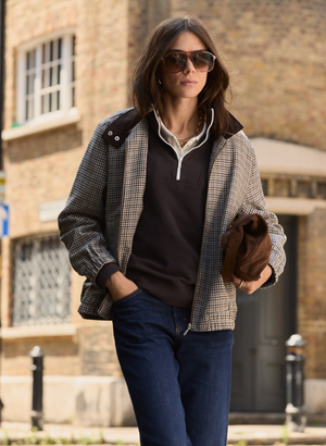 Sibel Wool Blend Tailored Bomber - UK 08 | EU 36 | US 04 / Neutral Puppytooth Check