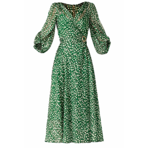 Cloudland Wrap Dress In Green White Spot (M)