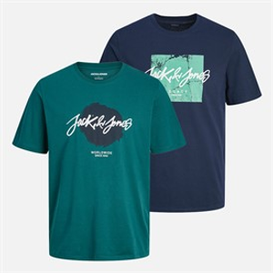 JACK & JONES Boys Tiley Crew Neck Two Pack T-Shirts Deep Teal/Navy Blazer