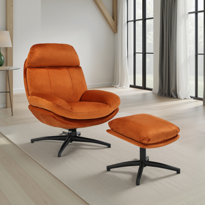 Velvet Orange Brenna Swivel Armchair with Footstool