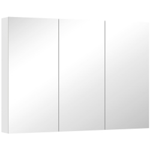 HOMCOM Armario de Baño con Espejo Armario de Pared con 3 Puertas Estantes Ajustables 91,5x11,5x65 cm Blanco
