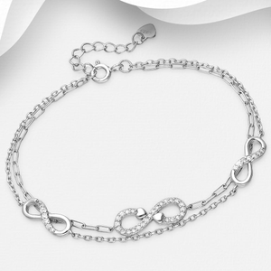 Signature Silver CZ Infinity Double Chain Bracelet