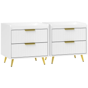 HOMCOM Elegant Two-Drawer Bedside Table Set of 2 - White