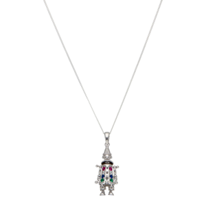 New Sterling Silver Gemstone Clown & 18" Chain Necklace