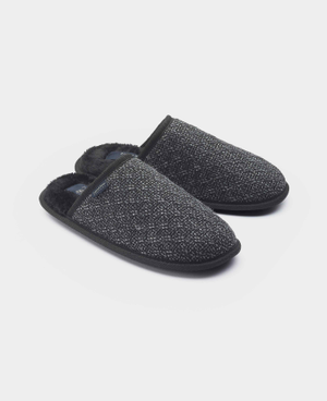 Black Grey Textured Mule Slippers