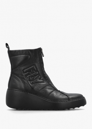Drim Black Leather Logo Wedge Ankle Boots