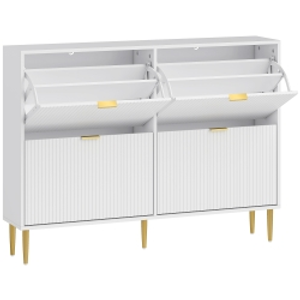 HOMCOM Zapatero Estrecho con 4 Puertas Acanaladas con Estantes Ajustables para 20 Pares de Zapatos 105x24x91,5 cm Blanco
