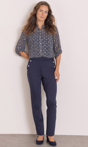 Anna Rose Slim Leg Ponte Pull On Trousers 27 Inch - Navy
