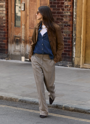 Gwynnie Wool Blend Wide Leg Trousers - UK 12 | EU 38 | US 08 / Neutral Puppytooth Check