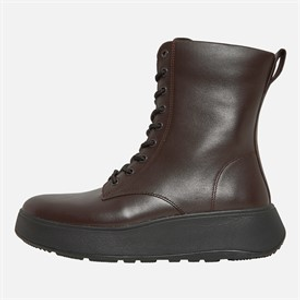 FitFlop Womens F-Mode Leather Lace-Up Flatform Ankle Boots Chocolate Brown