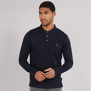 French Connection Mens Long Sleeve J Polo Shirt Marine/Gunmetal