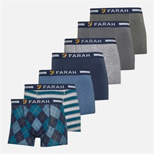 Farah Mens Byrd Seven Pack Boxers Navy/Grey Marl Yarn Dyed Stripes/Grey Shade/Denim Marl/Navy AOP/Grey Marl/Charcoal Marl