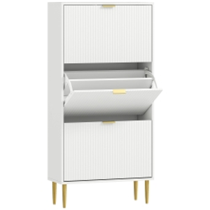 HOMCOM Zapatero Estrecho con 3 Puertas Acanaladas con Estantes Ajustables para 18 Pares de Zapatos 60x24x122,5 cm Blanco