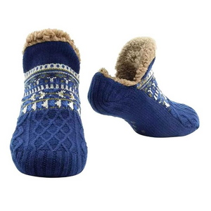 SnuggleStep Rib Knit Sherpa Slippers - Navy - Small