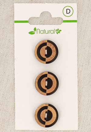 Carte de 3 boutons en bois bicolore 15 mm 2 trous - Fantaisie