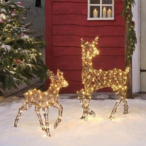 Biche et Faon Lumineux en Rotin Studley à LED Bicolore