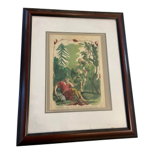 Antique Lithograph of Jacob’s Dream of Angels Descending From the Heavens on a Ladder, Framed