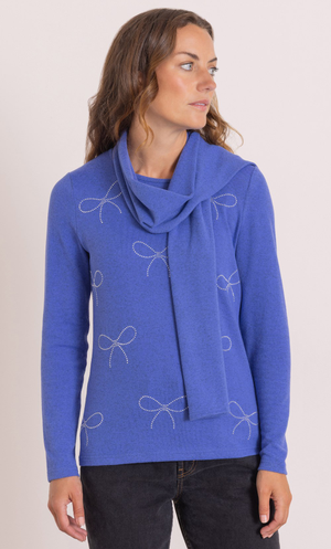 Anna Rose Bow Embellished Jumper With Scarf - Cobalt