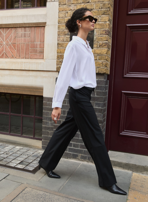 Ione Wool Blend Wide Leg Trousers - 12 (UK Size 12) / Caviar Black