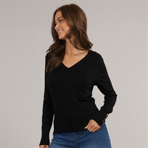 Brave Soul Womens Ivy V-Neck Jumper Black