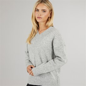 Brave Soul Womens Jonie V-Neck Jumper Grey