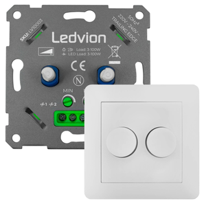 LED Doppeldimmer 2x 3-100 Watt - 220-240V - Phasenabschnitt - Universal - Komplett