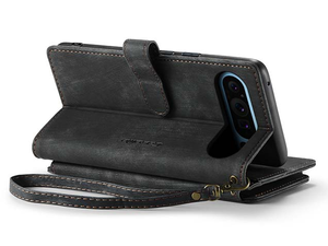 CaseMe Synthetic Leather Wallet Case with Zipper Pocket for Google Pixel 10 Pro XL - Charcoal