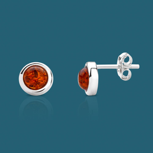 Signature Silver Circle Amber Stud Earrings