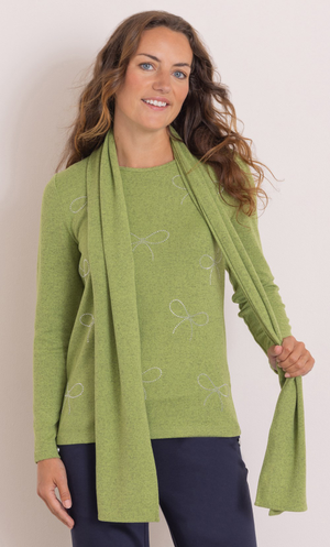 Anna Rose Bow Embellished Jumper With Scarf - Green