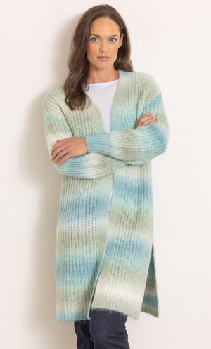 Space Dye Longline Cardigan - Grey/Green