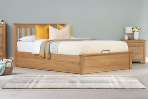 Wilmore Solid Natural Oak Ottoman Storage Bed Frame - 5ft King Size