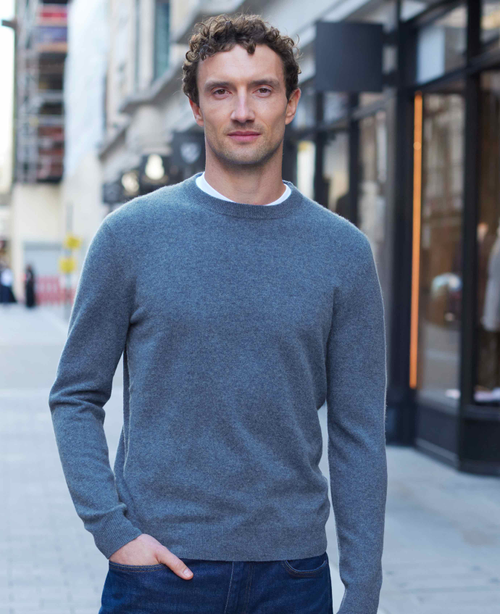 Denim Blue Merino Wool Cashmere Crew Neck Jumper reviews - The
