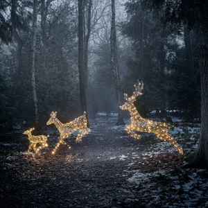 Set of 3 Regular Harlow Rattan Dual Colour LED Light Up Reindeer Family