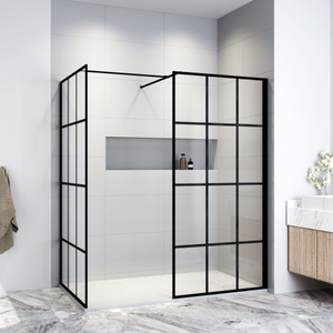 ELEGANT 1500X900x1850mm Walk in Wet Room Shower Enclosure Shower Screen Panel Matt black