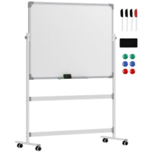 HOMCOM Pizarra Blanca Móvil de Doble Cara Magnética 120x90 cm con Soporte y Tablero Inclinado en 3 Niveles 127x50x165 cm Blanco