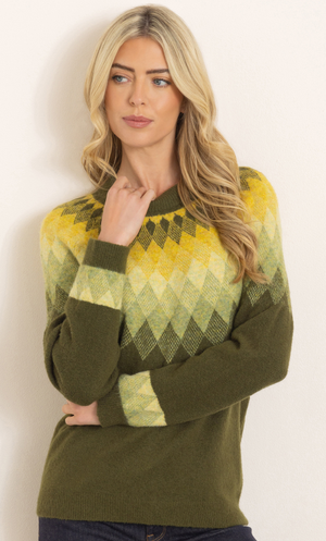 Diamond Pattern Raglan Sleeve Jumper - Green