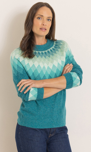 Diamond Pattern Raglan Sleeve Jumper - Teal